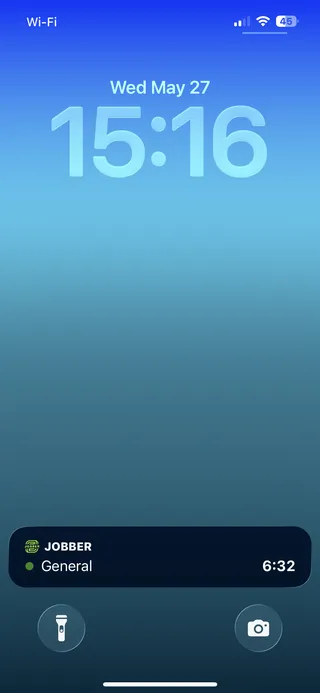 A screenshot of an iPhone lock screen with a Live Activities general timer showing. 