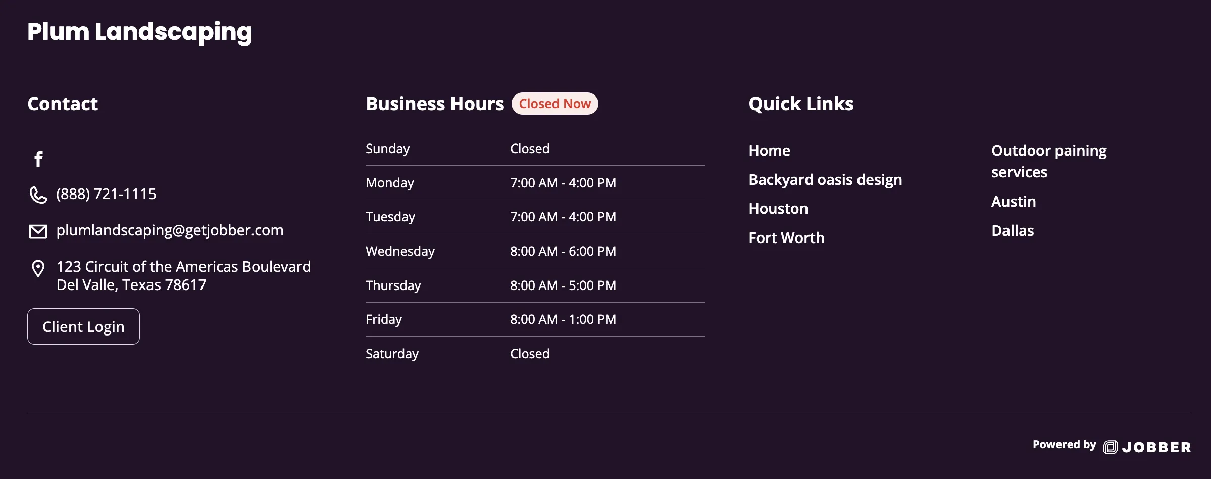 A screenshot showing the footer section of a Jobber website.