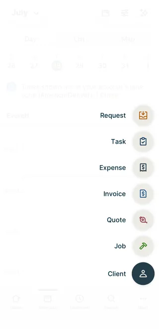 A screenshot showing the quick create menu.