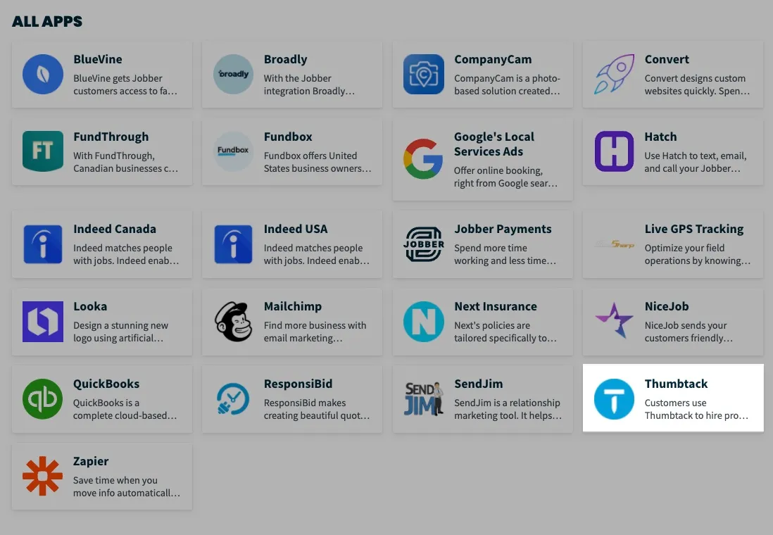 Thumbtack highlighted in App Marketplace