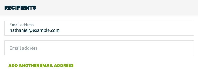 recipients section with fields for email addresses