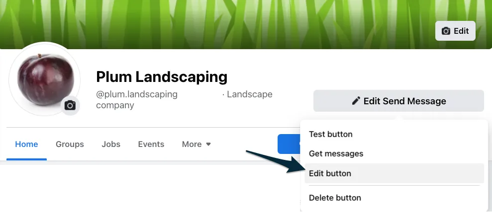 A screenshot showing the Edit button option for the call to action button in Facebook.